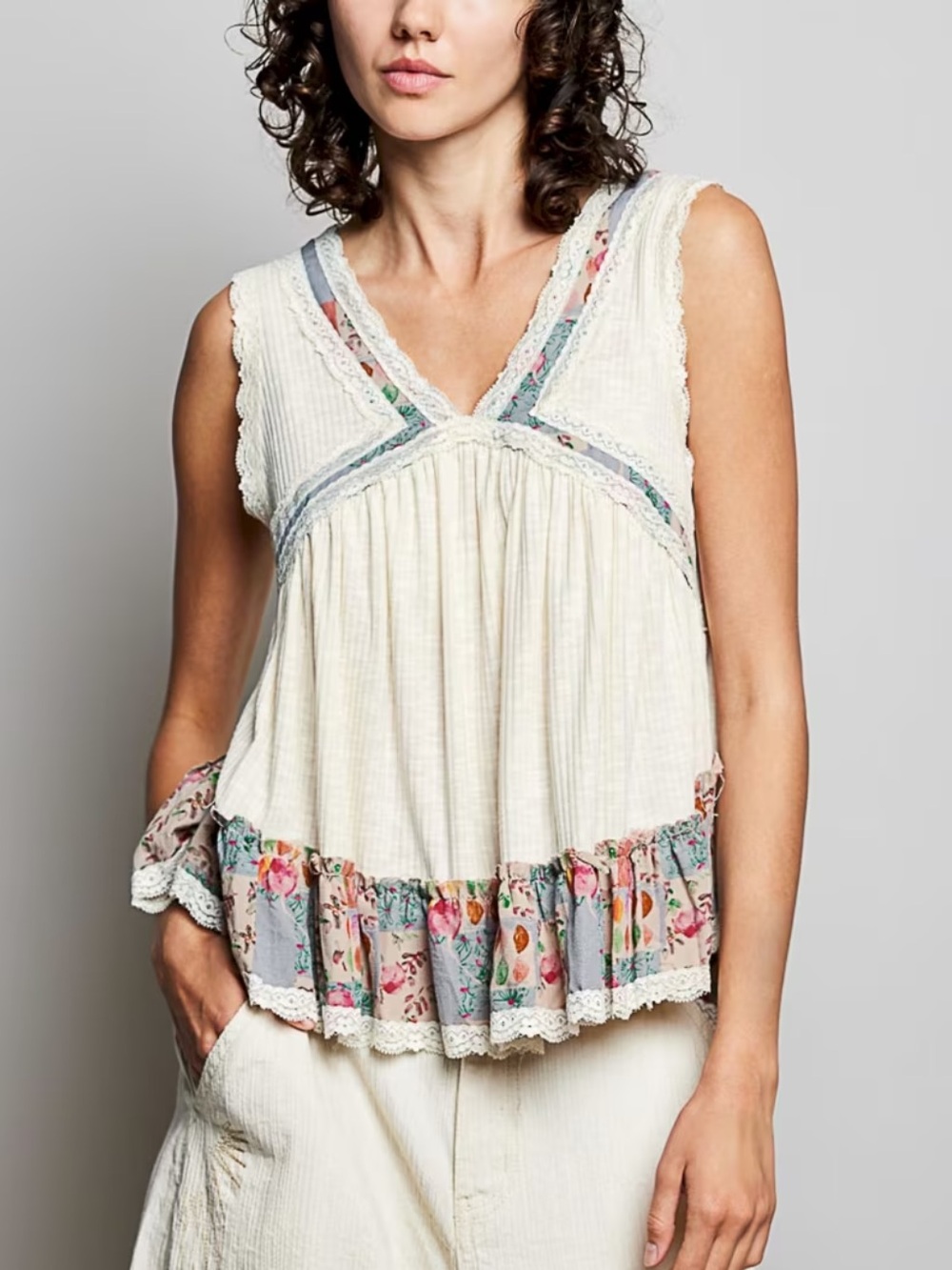 NIP POL Ribbed Tank Top w/Floral Detailing